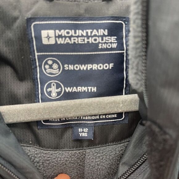 Mountain Warehouse Snow Fleece Lined Hooded Kids Jacket Blk/Neon Grn Size 11-12 - Picture 2 of 5